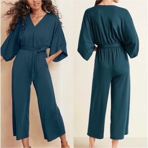 Garnet Hill Kimono Sleeve Olive Ikat Jumpsuit Size M